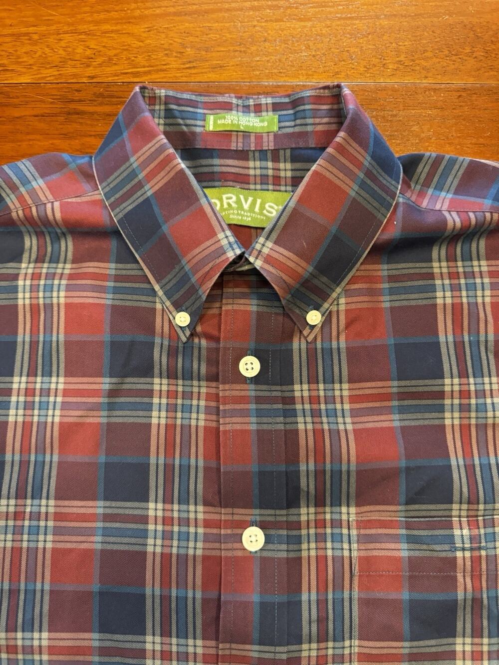 Large Orvis Plaid Button Down Long Sleeve Cotton Dress Shirt